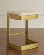 Image 1 of 3: Global Views Jordan Leather & Brass Counter Stool, 25"