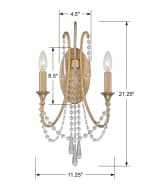Image 3 of 4: Crystorama Arcadia 2-Light Antique Silver Wall Sconce