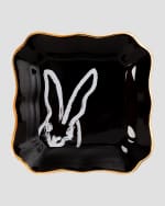 Image 1 of 2: Hunt Slonem Portrait Plate with Gold Rim - Black