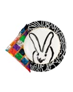 Image 3 of 4: Hunt Slonem Rabbit Run Dinner Plate with Gold Rim - White
