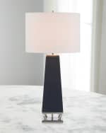 Image 2 of 2: John-Richard Collection Navy Leather and Brushed Nickel Table Lamp