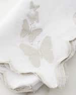 Image 2 of 4: Nomi K White Linen Silver Butterfly Scalloped Edged Embroidered Napkin