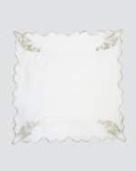 Image 3 of 4: Nomi K White Linen Silver Butterfly Scalloped Edged Embroidered Napkin