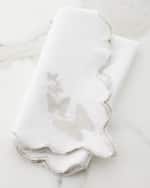 Image 1 of 4: Nomi K White Linen Silver Butterfly Scalloped Edged Embroidered Napkin