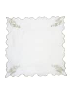Image 4 of 4: Nomi K White Linen Silver Butterfly Scalloped Edged Embroidered Napkin