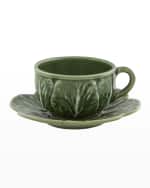 Image 2 of 2: Bordallo Pinheiro Cabbage Teacup & Saucers, Green - Set of 4