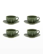 Image 1 of 2: Bordallo Pinheiro Cabbage Teacup & Saucers, Green - Set of 4