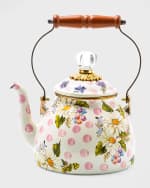 Image 1 of 8: MacKenzie-Childs Wildflowers Pink Enamel 2-Quart Tea Kettle
