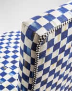Image 4 of 5: MacKenzie-Childs Royal Check Counter Stool with Back 
