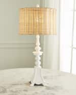 Image 2 of 2: Old World Design Penny White Gesso Table Lamp With Natural Rattan 