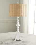 Image 1 of 2: Old World Design Penny White Gesso Table Lamp With Natural Rattan 