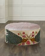 Image 1 of 3: Haute House Round Blush Peacock Ottoman