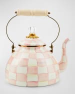 Image 1 of 7: MacKenzie-Childs Rosy Check Enamel Tea Kettle, 3qt.