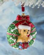 Image 1 of 2: Neiman Marcus Wreath Dog Christmas Ornament 