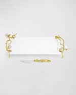 Image 3 of 6: Michael Aram Butterfly Ginkgo White & Gold Cheeseboard With Spreader