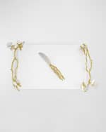 Image 4 of 6: Michael Aram Butterfly Ginkgo White & Gold Cheeseboard With Spreader