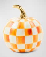 Image 1 of 2: MacKenzie-Childs Orange Check Mini Pumpkin, 8.5"