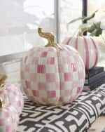 Image 1 of 2: MacKenzie-Childs Bubblegum Pink Check Large Pumpkin, 17.3"