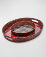 Image 2 of 4: MacKenzie-Childs Tartan Rattan Large Serving Tray