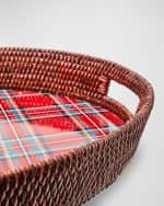 Image 3 of 4: MacKenzie-Childs Tartan Rattan Large Serving Tray