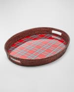 Image 1 of 4: MacKenzie-Childs Tartan Rattan Large Serving Tray