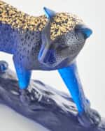 Image 3 of 4: Daum Leopard Leaded Crystal Statue