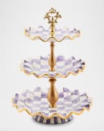 Image 1 of 4: MacKenzie-Childs Plum Check Fluted Ceramic Three-Tier Sweet Stand