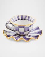 Image 4 of 5: MacKenzie-Childs Plum Check Ceramic Saucer