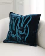Image 1 of 2: Hunt Slonem Hand-Embroidered Velvet Decorative Pillow, 20" Square