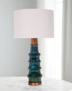 Image 2 of 2: Old World Design Ceramic 29" Table Lamp with Brass Accents and Linen Shade