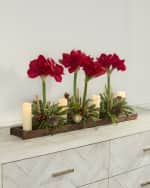 Image 3 of 6: T&C Floral Company Amaryllis 37" Faux Floral Arrangement in Wood Tray with Candles