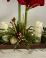 Image 5 of 6: T&C Floral Company Amaryllis 37" Faux Floral Arrangement in Wood Tray with Candles