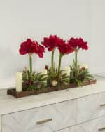 Image 1 of 6: T&C Floral Company Amaryllis 37" Faux Floral Arrangement in Wood Tray with Candles