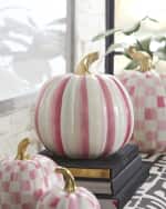 Image 3 of 3: MacKenzie-Childs Bubblegum Pink Stripe Medium Pumpkin, 13.6"