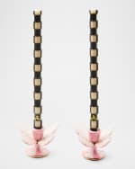 Image 2 of 4: MacKenzie-Childs Rosy Check Butterfly Candle Holders, Set of 2
