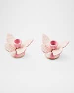 Image 1 of 4: MacKenzie-Childs Rosy Check Butterfly Candle Holders, Set of 2