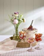 Image 2 of 3: MacKenzie-Childs Rosy Check Enamel & Rattan Round Serving Tray