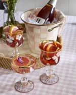 Image 3 of 3: MacKenzie-Childs Rosy Check Enamel & Rattan Round Serving Tray