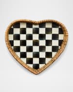 Image 2 of 4: MacKenzie-Childs Courtly Check Enamel & Rattan Heart Tray