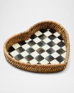 Image 1 of 4: MacKenzie-Childs Courtly Check Enamel & Rattan Heart Tray