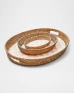 Image 3 of 4: MacKenzie-Childs Rosy Check Enamel Rattan Party Tray
