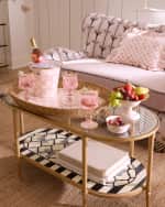 Image 2 of 4: MacKenzie-Childs Rosy Check Enamel Rattan Party Tray