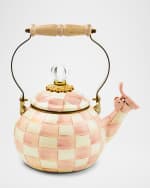 Image 1 of 4: MacKenzie-Childs Rosy Check Whistling Tea Kettle