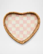 Image 3 of 4: MacKenzie-Childs Rosy Check Enamel Rattan Heart Tray