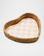 Image 1 of 4: MacKenzie-Childs Rosy Check Enamel Rattan Heart Tray