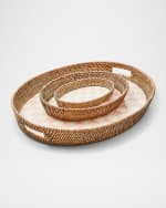 Image 2 of 3: MacKenzie-Childs Rosy Check Large Enamel Rattan Serving Tray