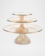 Image 3 of 3: MacKenzie-Childs Rosy Check Small Pedestal Platter