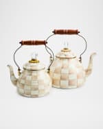 Image 4 of 9: MacKenzie-Childs Mocha Check Tea Kettle, 3 Quarts