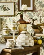 Image 6 of 9: MacKenzie-Childs Mocha Check Tea Kettle, 3 Quarts