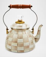 Image 1 of 9: MacKenzie-Childs Mocha Check Tea Kettle, 2 Quarts